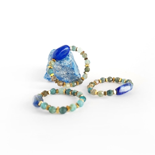 Pierścionek elastyczny lapis lazuli, apatyt i hematyt Cleopatra's dream