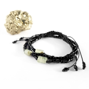 Męska bransoletka na sznurku frenit (prehnit) Little prehnite cylinder polished black