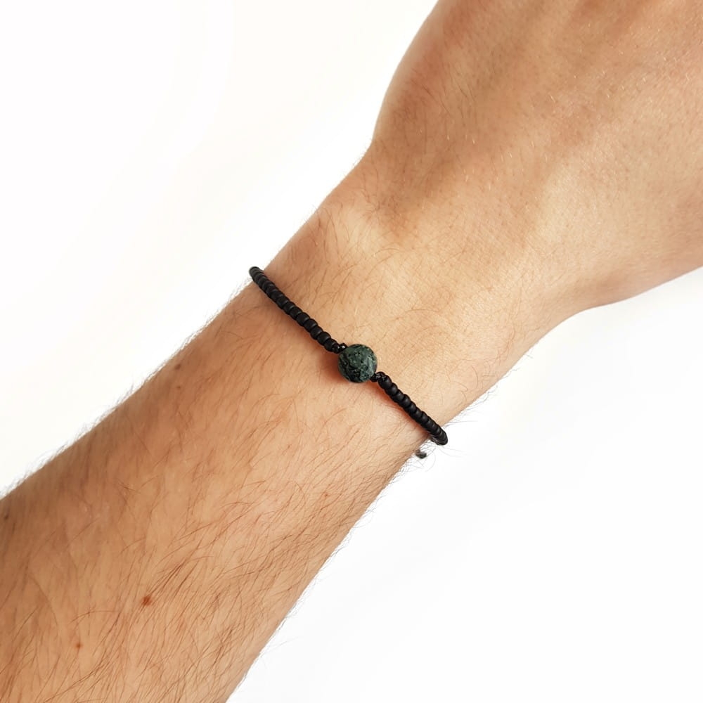 Męska bransoletka na sznurku jaspis kambaba Little kambaba coin matte black