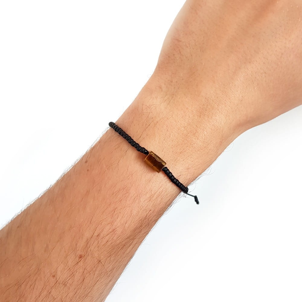 Męska bransoletka na sznurku tygrysie oko Little tiger nugget matte black