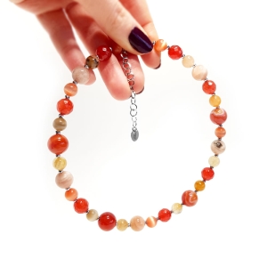 Bohemian naszyjnik choker unikat kamień słoneczny, agat ognisty, kwarc z limonitem, karneol, kocie oko i hematyt