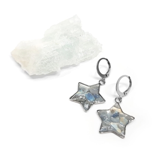 Kolczyki wiszące gwiazdki akwamaryn w żywicy stal chirurgiczna Sparkles aquamarine