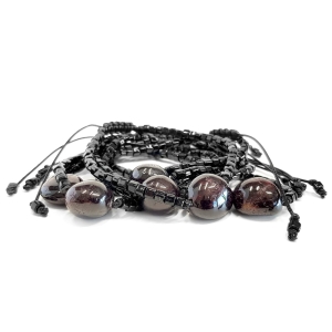 Męska bransoletka na sznurku granat Little garnet nugget polished black