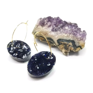 Kolczyki wiszące noc kairu duże owale na złotych kółeczkach stal chirurgiczna Sparkles stars