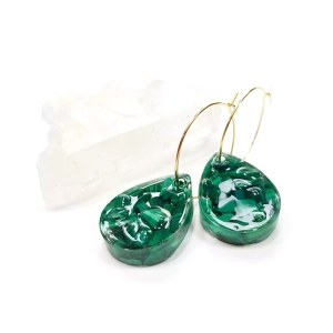 Kolczyki wiszące malachit duże łezki na złotych kółeczkach stal chirurgiczna Sparkles malachite
