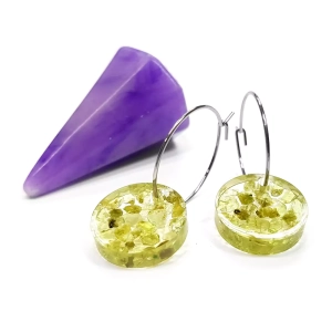Kolczyki wiszące peridot monety na srebrnych kółeczkach stal chirurgiczna Sparkles olivine