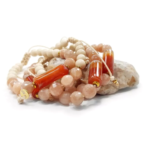 SZN966 WEBP Bransoletka Pebbles Magneska karneol, kamień słoneczny i kamień rzeczny biżuteria handmade 2.webp