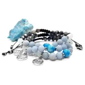 Pebbles x Zodiac damska bransoletka apatyt, angelit, akwamaryn, larvikit i hematyt Wodnik