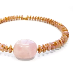 Verre naszyjnik choker unikat kwarc różowy, hematyt i szklane koraliki