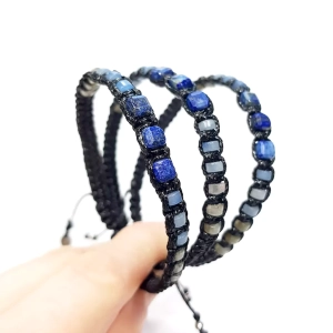 Męska bransoletka makramowa lapis lazuli, awenturyn niebieski i labradoryt