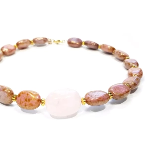 Verre naszyjnik choker unikat kwarc różowy, hematyt i szklane koraliki v.4