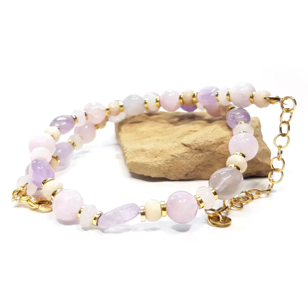 NAW1024 WEBP Naszyjnik unikat choker kunzyt, ametyst, kamień rzeczny, kwarc różowy i hematyt Magneska biżuteria.webp