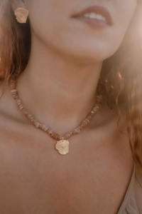 SUNSET - słońce - choker kamień słoneczny i pozłacane srebro p.925