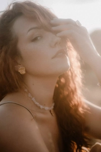 SUNSET - słońce - choker kwarc różowy i pozłacane srebro p.925
