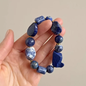Bohemian bransoletka unikat lapis lazuli, sodalit i hematyt