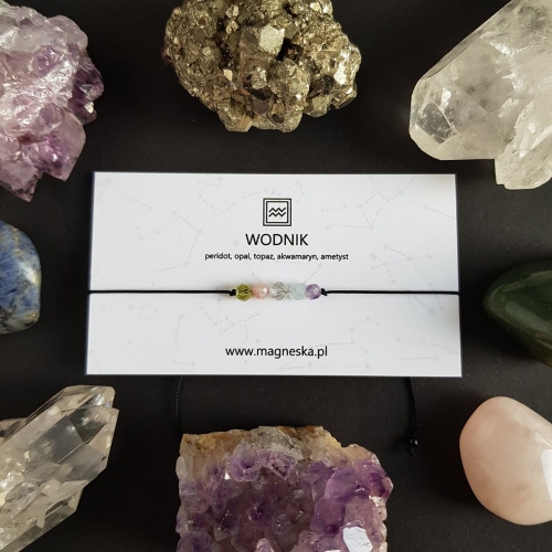 Bransoletka peridot, opal, topaz, akwamaryn i ametyst Zodiac Wodnik