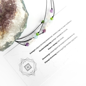 Bransoletka ametyst, kamień księżycowy, kwarc różowy, akwamaryn i diopsyd Zodiac Ryby