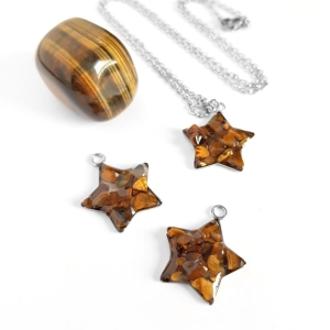 Naszyjnik tygrysie oko gwiazdka na srebrnym łańcuszku stal chirurgiczna Sparkles brown