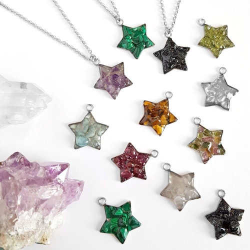 Naszyjnik kolorowy turmalin gwiazdka na srebrnym łańcuszku stal chirurgiczna Sparkles tourmaline