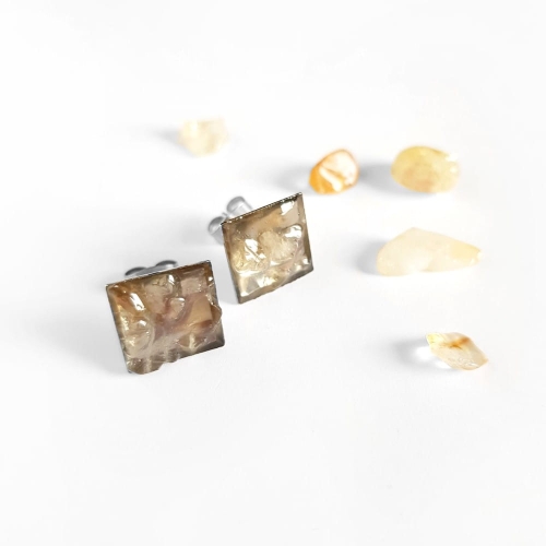 Kolczyki sztyfty kwadraty cytryn w żywicy stal chirurgiczna Sparkles citrine