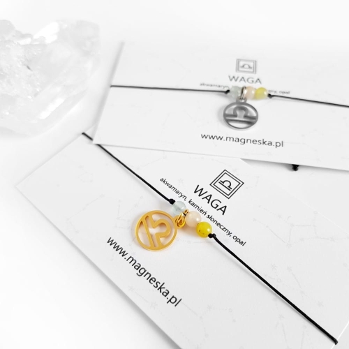 Bransoletka akwamaryn, kamień słoneczny i opal Zodiac Waga