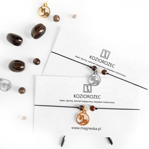 Bransoletka kwarc dymny, kamień księżycowy, obsydian mahoniowy Zodiac Koziorożec