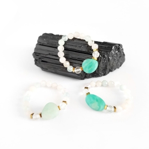 Pierścionek elastyczny amazonit, topaz, morganit i hematyt Turquoise point